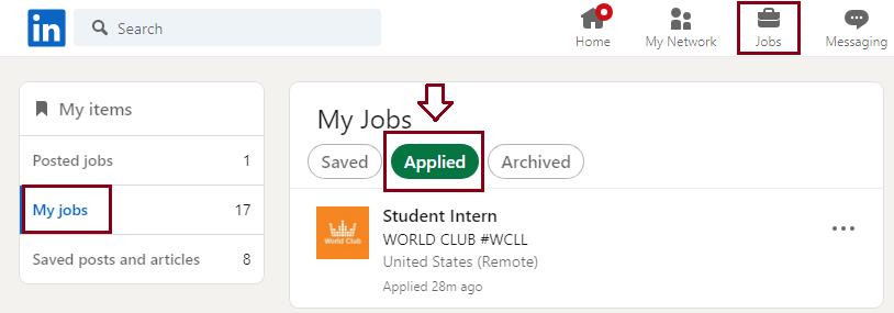 From the My Jobs page, navigate to the list of Applied jobs