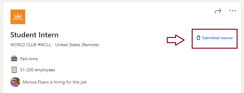 On the job details page, look for the "Submitted resume" option and click on it