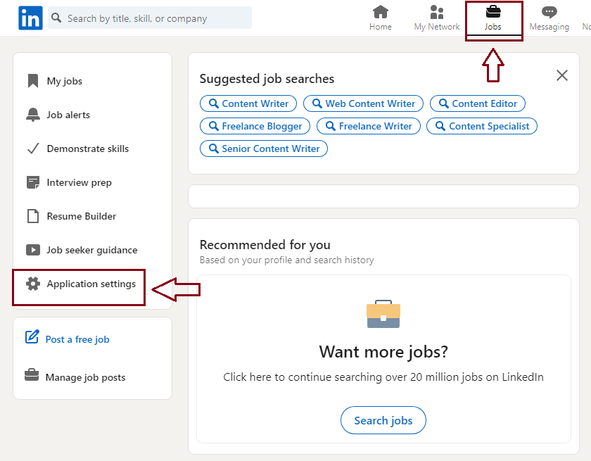 On the left side of the Jobs page, look for "Application Settings" and click on it